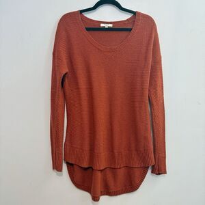 Madewell Women’s Medium Rust Orange Waffle king Crewneck Hi Low Sweater Boho